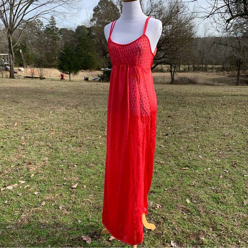 Vintage Undercover Wear Sheer Lace Panel Floor-length Night gown Lingerie S/M - Picture 12 of 16
